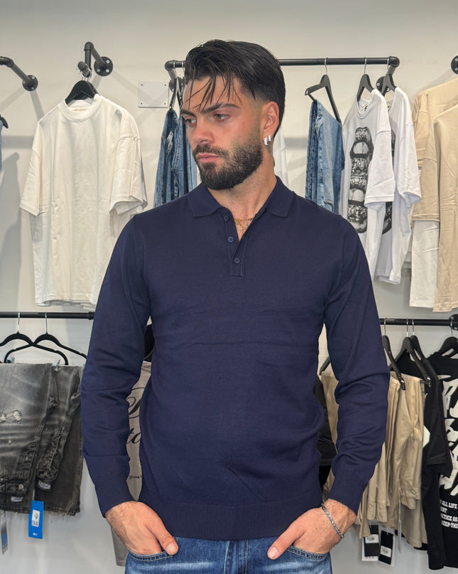 Polo Manica Lunga blu navy – streetwear uomo | Street Vibes
