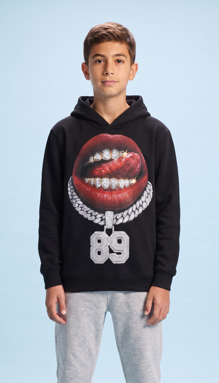 Hoodie Lips nero – felpa streetwear junior ragazzo 10-16 anni | Street Vibes (foto 2)