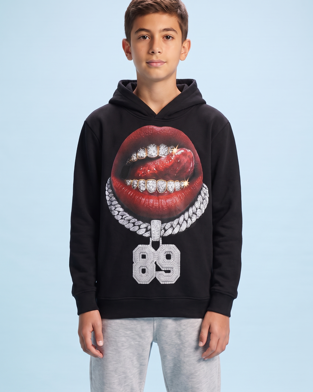 Hoodie Lips nero – felpa streetwear junior ragazzo 10-16 anni | Street Vibes (foto 2)