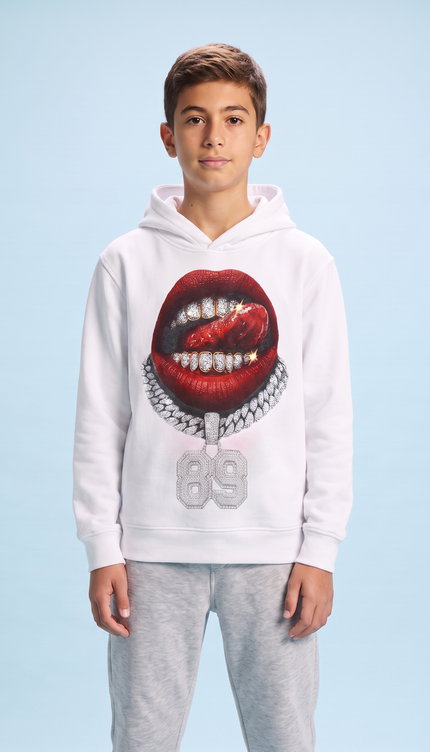 Hoodie Lips bianco – felpa streetwear junior ragazzo 10-16 anni | Street Vibes