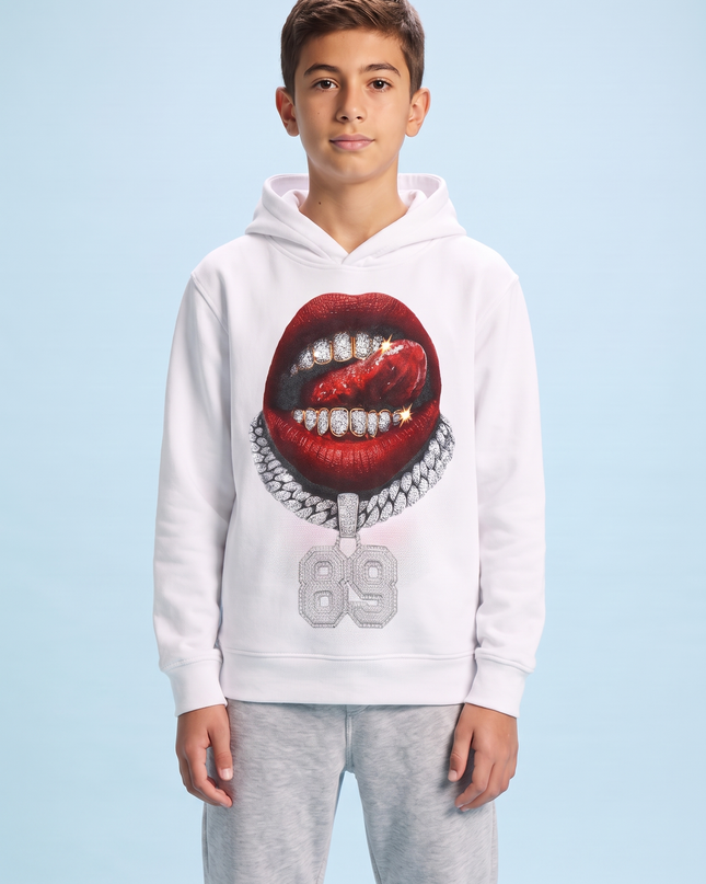 Hoodie Lips bianco – felpa streetwear junior ragazzo 10-16 anni | Street Vibes